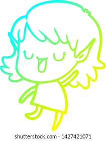 cold gradient line drawing of a cartoon elf girl