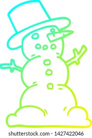 dibujo de línea de gradiente frío de una caricatura de muñeco de nieve tradicional