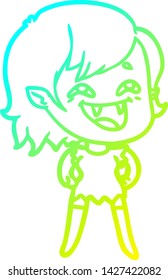 dibujo en línea de gradiente frío de una caricatura que ríe muchacha vampiro