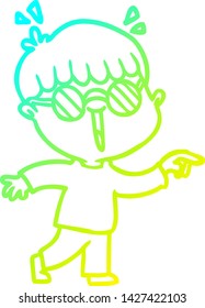 cold gradient line drawing of a cartoon boy wearing spectacles
