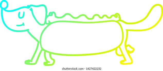 cold gradient line drawing of a cartoon hotdog
