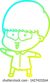 cold gradient line drawing of a cartoon happy boy