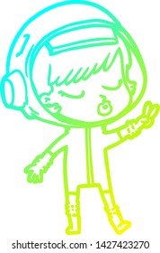 cold gradient line drawing of a cartoon pretty astronaut girl