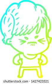 cold gradient line drawing of a cartoon frustrated woman