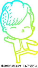 cold gradient line drawing of a cartoon girl wearing futuristic clothes