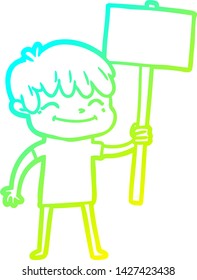 dibujo de línea de gradiente frío de un niño feliz de caricatura