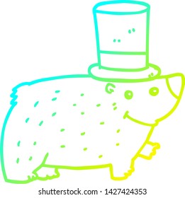 cold gradient line drawing of a cartoon bear wearing top hat