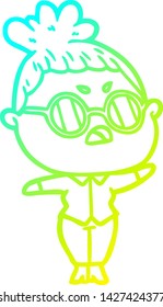 cold gradient line drawing of a cartoon annoyed woman
