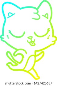 cold gradient line drawing of a cartoon cat running