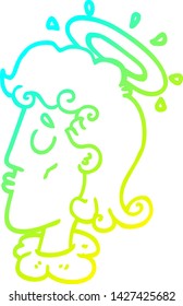 dibujo de línea de degradado frío de una cara de ángel de dibujos animados
