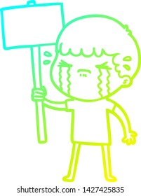 cold gradient line drawing of a cartoon man crying