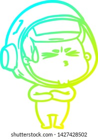 cold gradient line drawing of a cartoon stressed astronaut