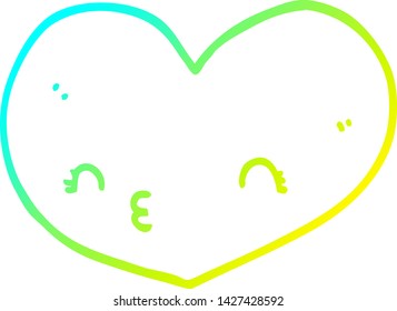 cold gradient line drawing of a cartoon love heart
