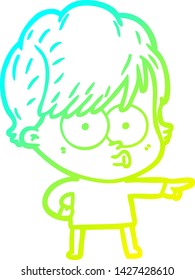 cold gradient line drawing of a cartoon woman