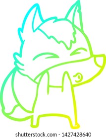 dibujo de una línea de gradiente frío de un lobo de dibujos animados silbando
