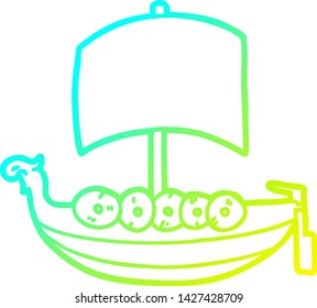 cold gradient line drawing of a cartoon viking boat