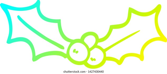 cold gradient line drawing of a cartoon holly twig