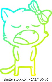 cold gradient line drawing of a cartoon cat meowing