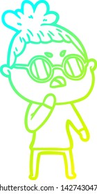 cold gradient line drawing of a cartoon annoyed woman