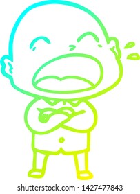 cold gradient line drawing of a cartoon shouting bald man