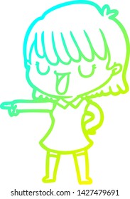cold gradient line drawing of a cartoon woman