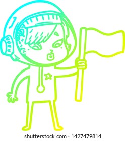 cold gradient line drawing of a cartoon astronaut woman