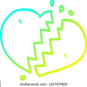 cold gradient line drawing of a cartoon broken heart