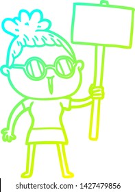 cold gradient line drawing of a cartoon woman wearing spectacles