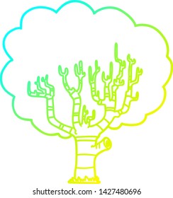 cold gradient line drawing of a cartoon tree