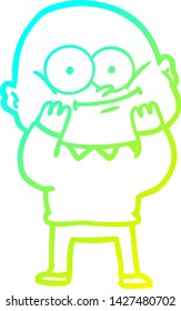 cold gradient line drawing of a cartoon bald man staring