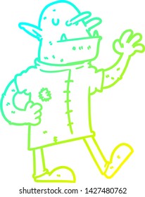 cold gradient line drawing of a cartoon goblin