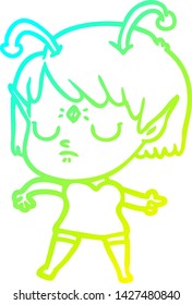 dibujo de línea de gradiente frío de una chica alienígena