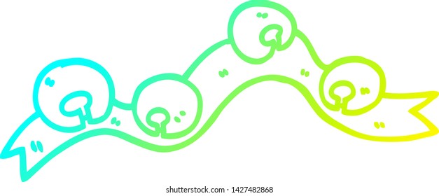 dibujo de línea de gradiente frío de una caricatura de campanas de navidad