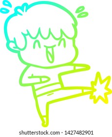 cold gradient line drawing of a cartoon laughing boy