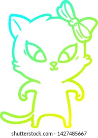 cold gradient line drawing of a cartoon cat