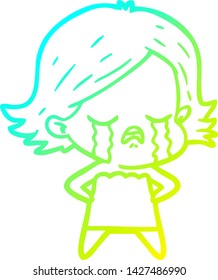 cold gradient line drawing of a cartoon girl crying