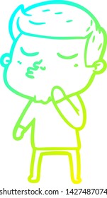 cold gradient line drawing of a cartoon model guy pouting