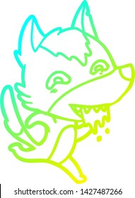 cold gradient line drawing of a cartoon hungry wolf running