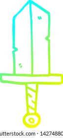 dibujo de línea de degradado frío de una daga de dibujos animados