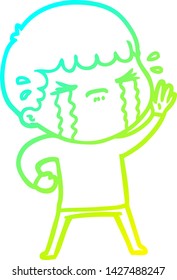 cold gradient line drawing of a cartoon man crying
