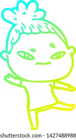dibujo de línea de gradiente frío de una mujer caricaturista
