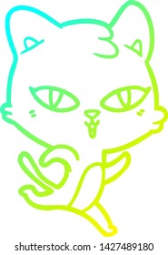 cold gradient line drawing of a cartoon cat