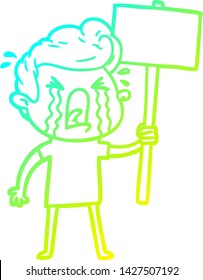 dibujo de una línea de gradiente frío de un hombre llorando una caricatura