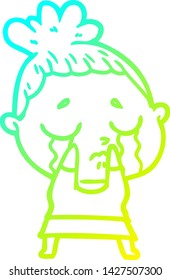 cold gradient line drawing of a cartoon crying woman