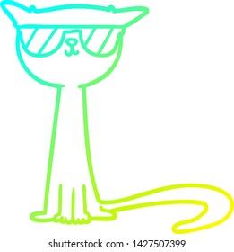 cold gradient line drawing of a cartoon cool cat