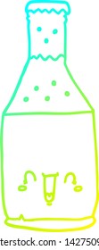 dibujo de línea de gradiente frío de una botella de cerveza de dibujos animados