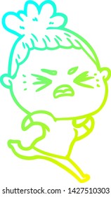 cold gradient line drawing of a cartoon angry woman