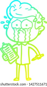 cold gradient line drawing of a cartoon crying man