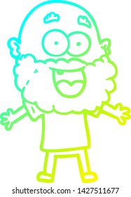 cold gradient line drawing of a cartoon crazy happy man with beard