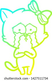 dibujo de línea de degradado frío de un gato de dibujos animados